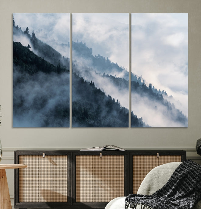 Bring the Magic of a Misty Foggy Winter Mountain Forest to Your Home with Our Nature Wall Art Canvas PrintA Serene