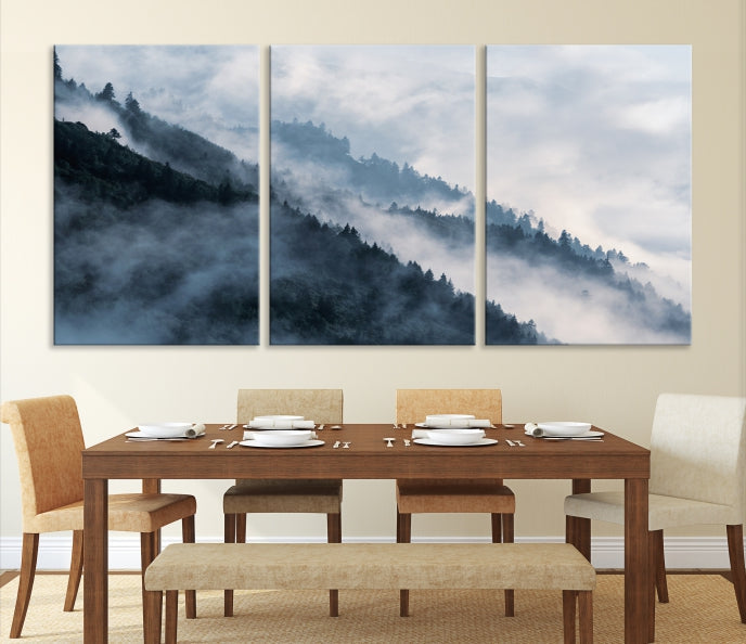 Bring the Magic of a Misty Foggy Winter Mountain Forest to Your Home with Our Nature Wall Art Canvas PrintA Serene