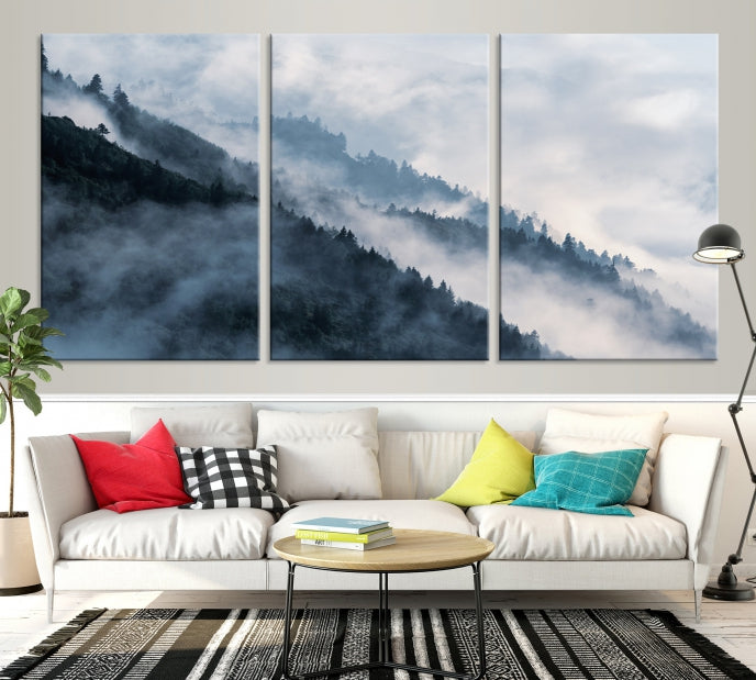 Bring the Magic of a Misty Foggy Winter Mountain Forest to Your Home with Our Nature Wall Art Canvas PrintA Serene