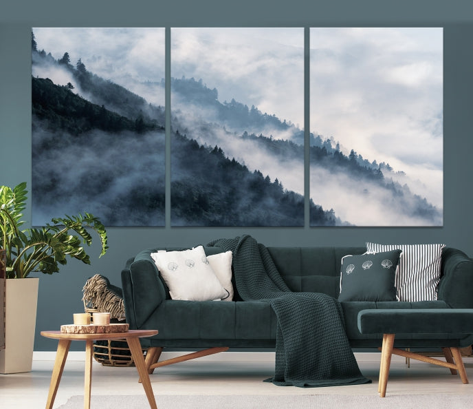 Bring the Magic of a Misty Foggy Winter Mountain Forest to Your Home with Our Nature Wall Art Canvas PrintA Serene