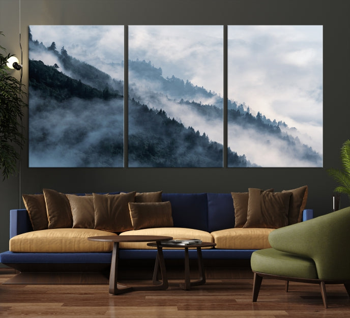 Bring the Magic of a Misty Foggy Winter Mountain Forest to Your Home with Our Nature Wall Art Canvas PrintA Serene