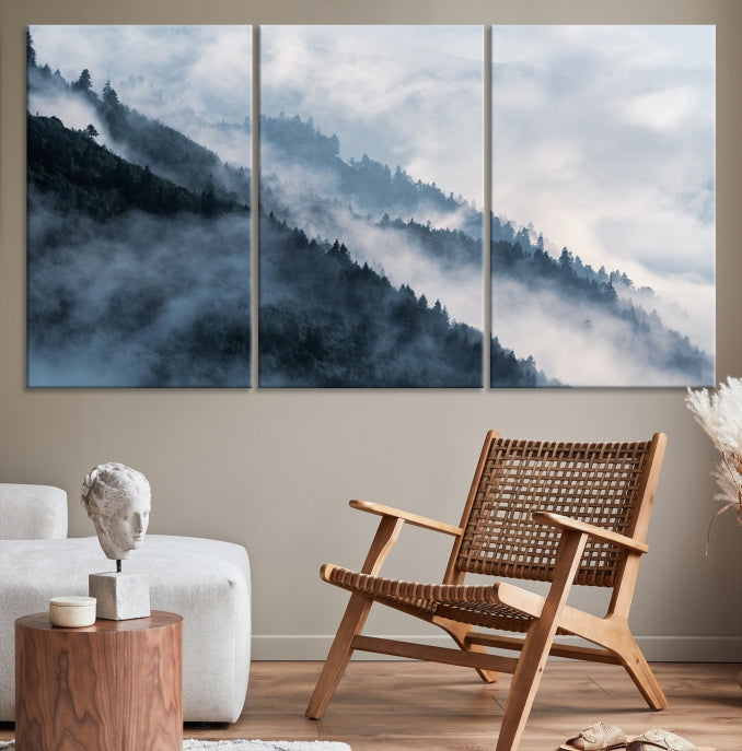 Bring the Magic of a Misty Foggy Winter Mountain Forest to Your Home with Our Nature Wall Art Canvas PrintA Serene