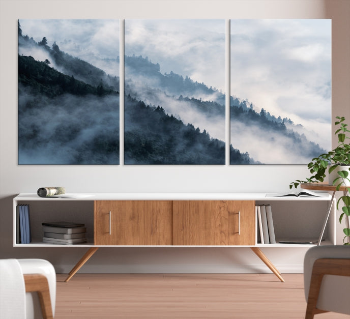 Bring the Magic of a Misty Foggy Winter Mountain Forest to Your Home with Our Nature Wall Art Canvas PrintA Serene