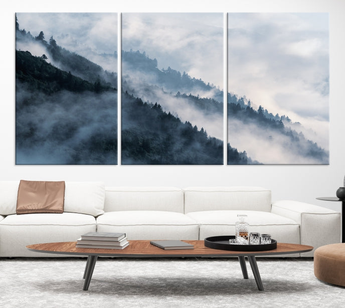 Bring the Magic of a Misty Foggy Winter Mountain Forest to Your Home with Our Nature Wall Art Canvas PrintA Serene