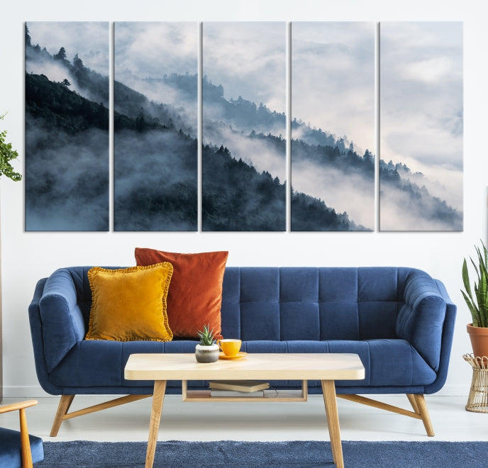 Bring the Magic of a Misty Foggy Winter Mountain Forest to Your Home with Our Nature Wall Art Canvas PrintA Serene