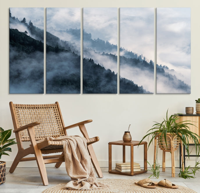 Bring the Magic of a Misty Foggy Winter Mountain Forest to Your Home with Our Nature Wall Art Canvas PrintA Serene