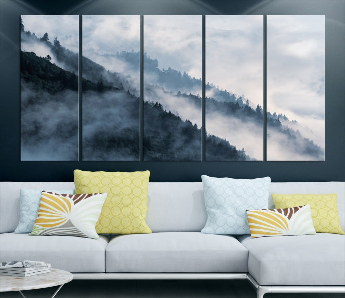 Bring the Magic of a Misty Foggy Winter Mountain Forest to Your Home with Our Nature Wall Art Canvas PrintA Serene