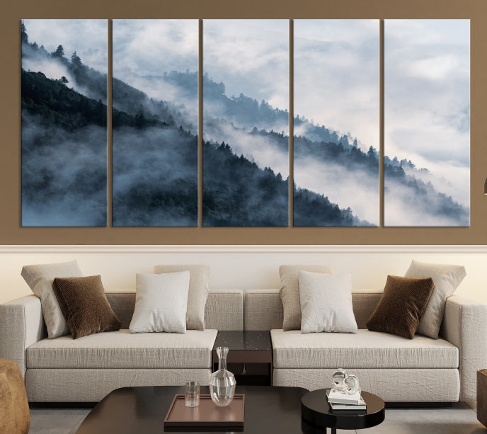 Bring the Magic of a Misty Foggy Winter Mountain Forest to Your Home with Our Nature Wall Art Canvas PrintA Serene