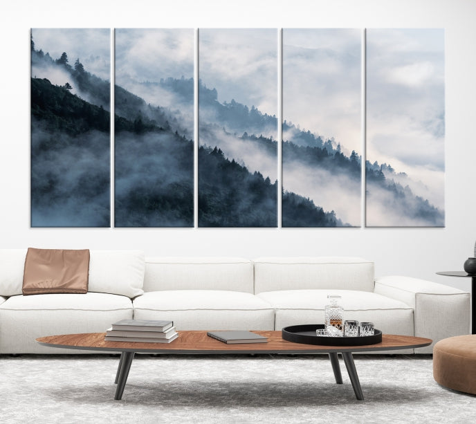 Bring the Magic of a Misty Foggy Winter Mountain Forest to Your Home with Our Nature Wall Art Canvas PrintA Serene