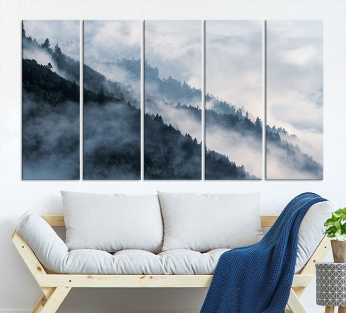 Bring the Magic of a Misty Foggy Winter Mountain Forest to Your Home with Our Nature Wall Art Canvas PrintA Serene