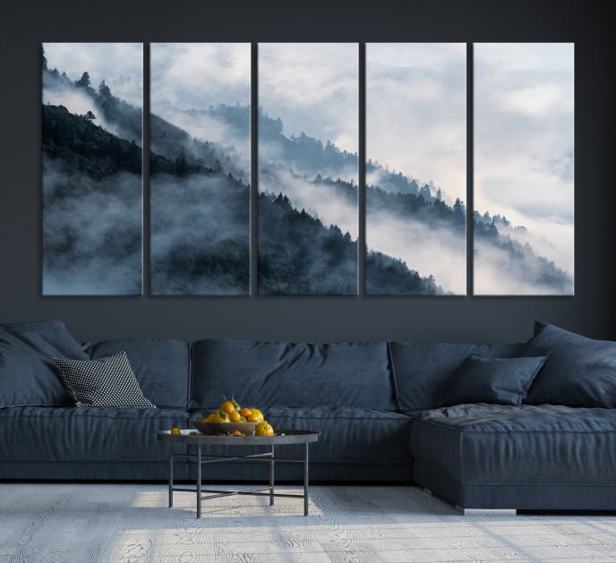 Bring the Magic of a Misty Foggy Winter Mountain Forest to Your Home with Our Nature Wall Art Canvas PrintA Serene