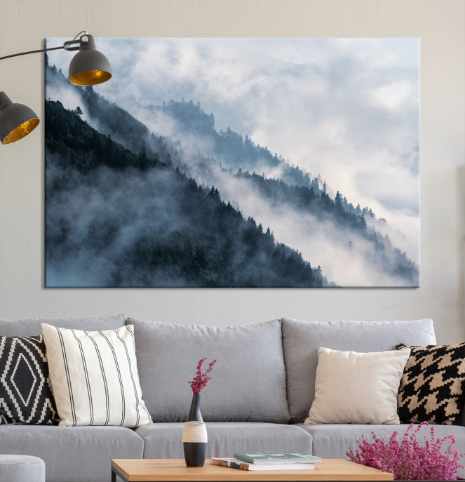 Bring the Magic of a Misty Foggy Winter Mountain Forest to Your Home with Our Nature Wall Art Canvas PrintA Serene