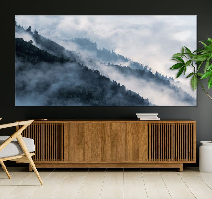 Bring the Magic of a Misty Foggy Winter Mountain Forest to Your Home with Our Nature Wall Art Canvas PrintA Serene