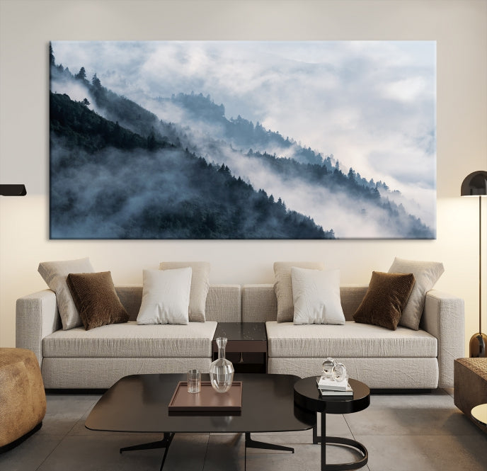 Bring the Magic of a Misty Foggy Winter Mountain Forest to Your Home with Our Nature Wall Art Canvas PrintA Serene