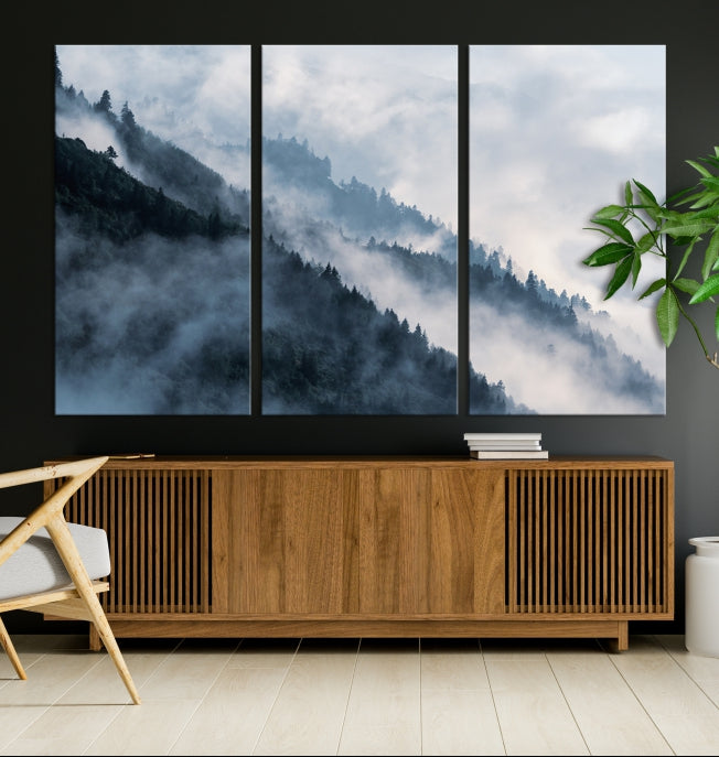 Bring the Magic of a Misty Foggy Winter Mountain Forest to Your Home with Our Nature Wall Art Canvas PrintA Serene