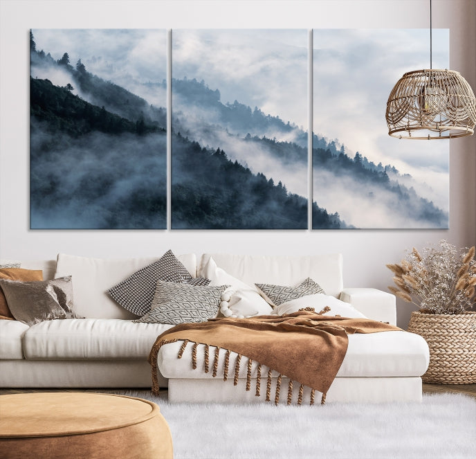 Bring the Magic of a Misty Foggy Winter Mountain Forest to Your Home with Our Nature Wall Art Canvas PrintA Serene