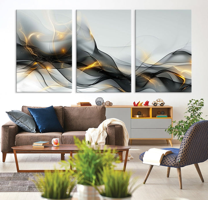 Modern Abstract Canvas Wall Art Print Abstract Gray Living Room Decor