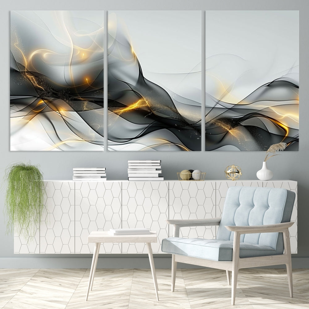 Modern Abstract Canvas Wall Art Print Abstract Gray Living Room Decor