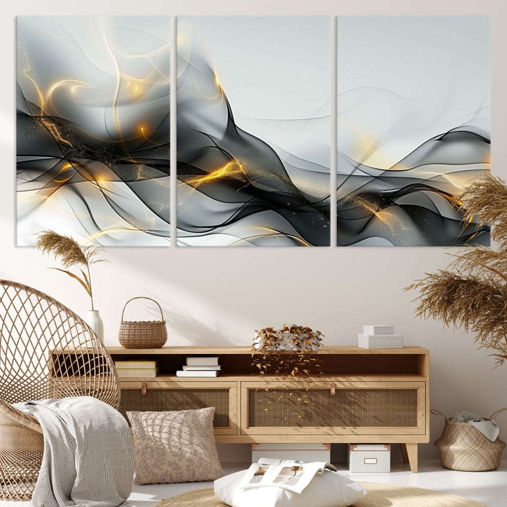 Modern Abstract Canvas Wall Art Print Abstract Gray Living Room Decor