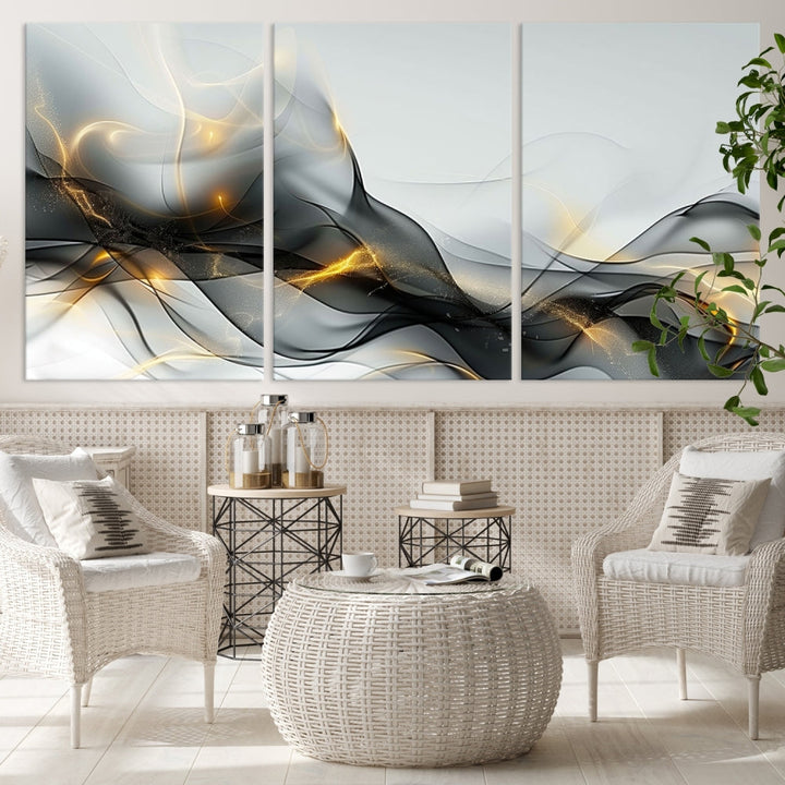 Modern Abstract Canvas Wall Art Print Abstract Gray Living Room Decor