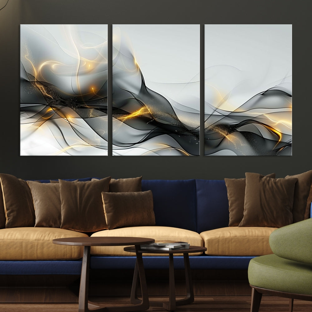 Modern Abstract Canvas Wall Art Print Abstract Gray Living Room Decor