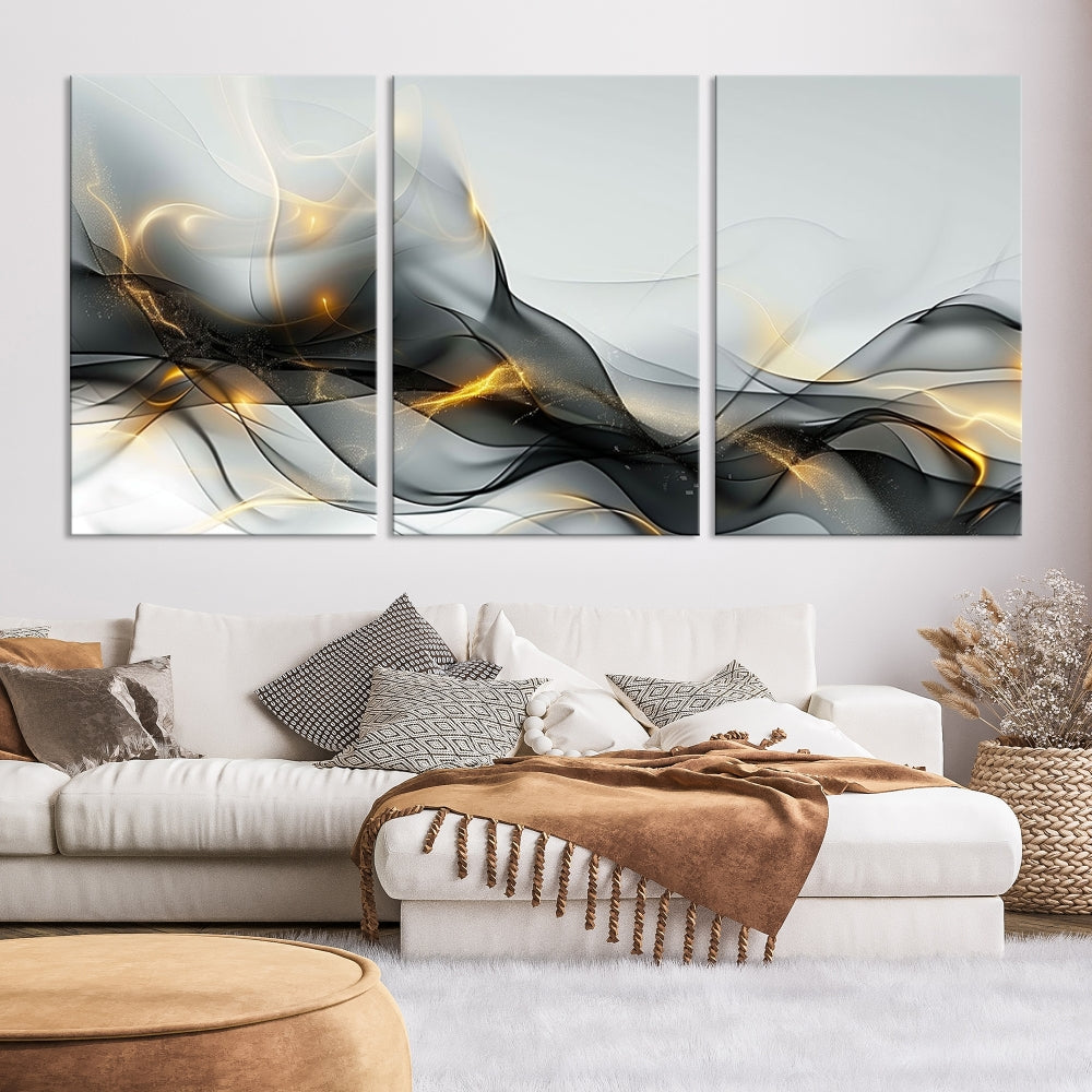 Modern Abstract Canvas Wall Art Print Abstract Gray Living Room Decor