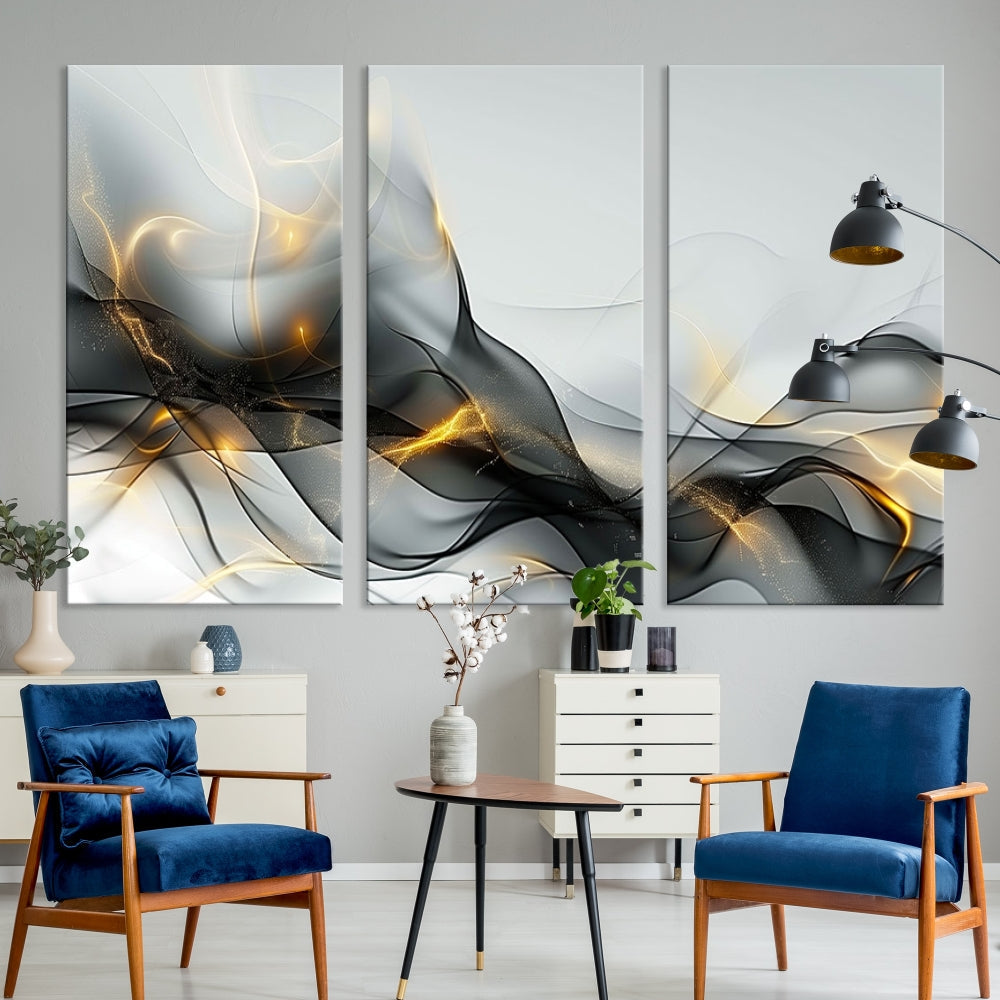 Modern Abstract Canvas Wall Art Print Abstract Gray Living Room Decor