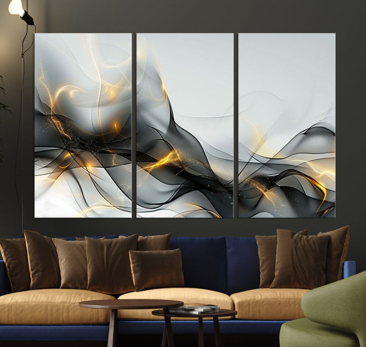 Modern Abstract Canvas Wall Art Print Abstract Gray Living Room Decor