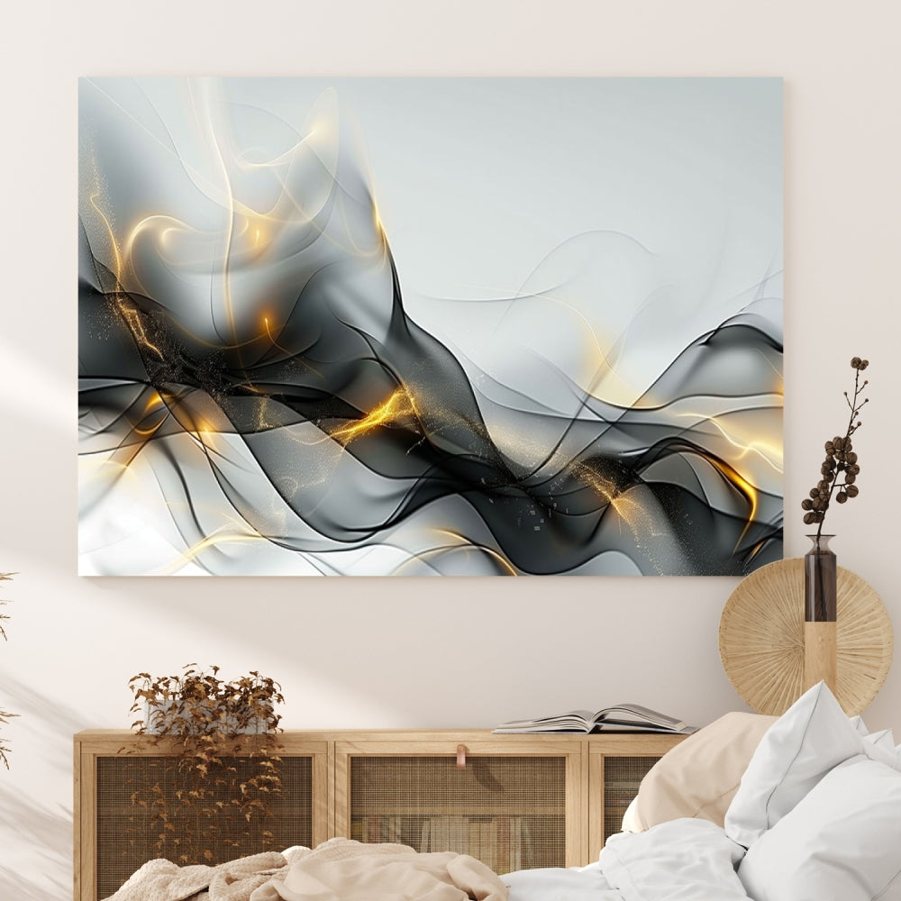 Modern Abstract Canvas Wall Art Print Abstract Gray Living Room Decor