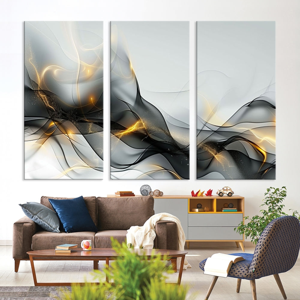 Modern Abstract Canvas Wall Art Print Abstract Gray Living Room Decor