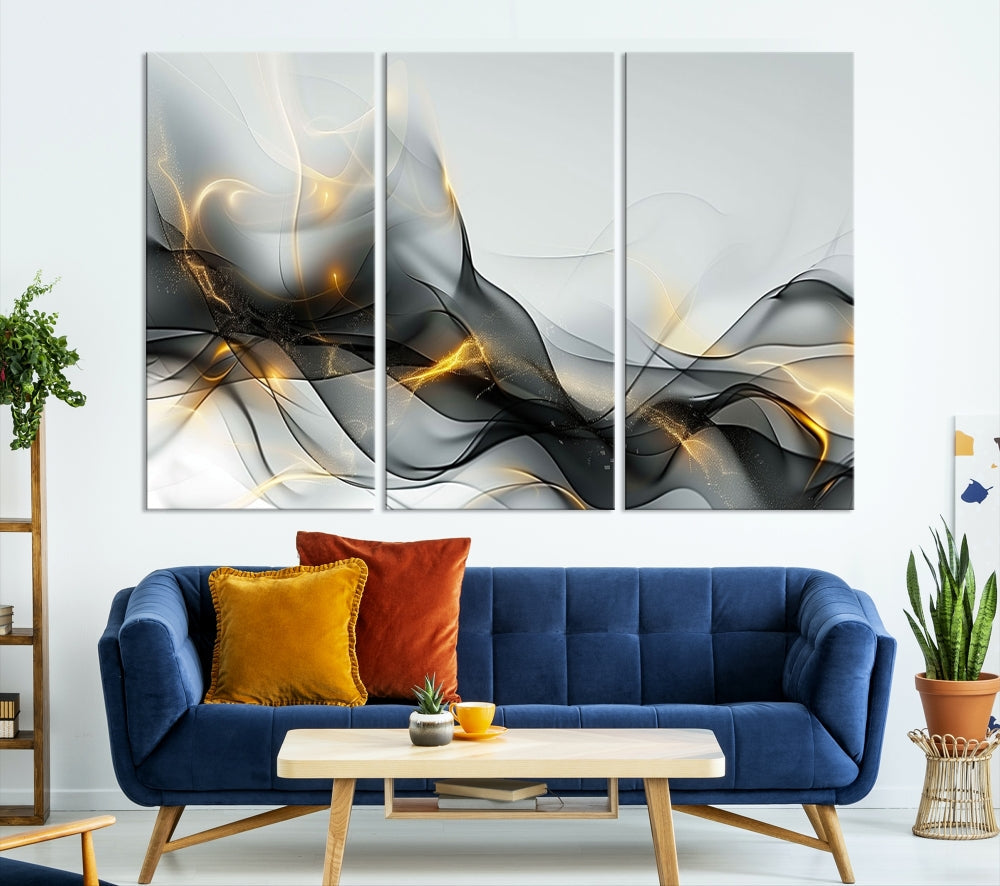 Modern Abstract Canvas Wall Art Print Abstract Gray Living Room Decor