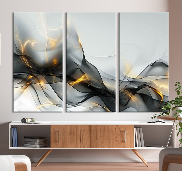 Modern Abstract Canvas Wall Art Print Abstract Gray Living Room Decor