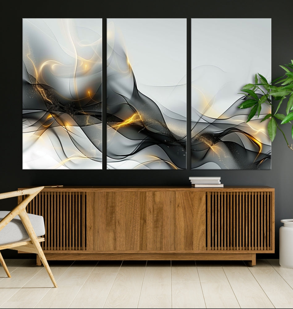 Modern Abstract Canvas Wall Art Print Abstract Gray Living Room Decor