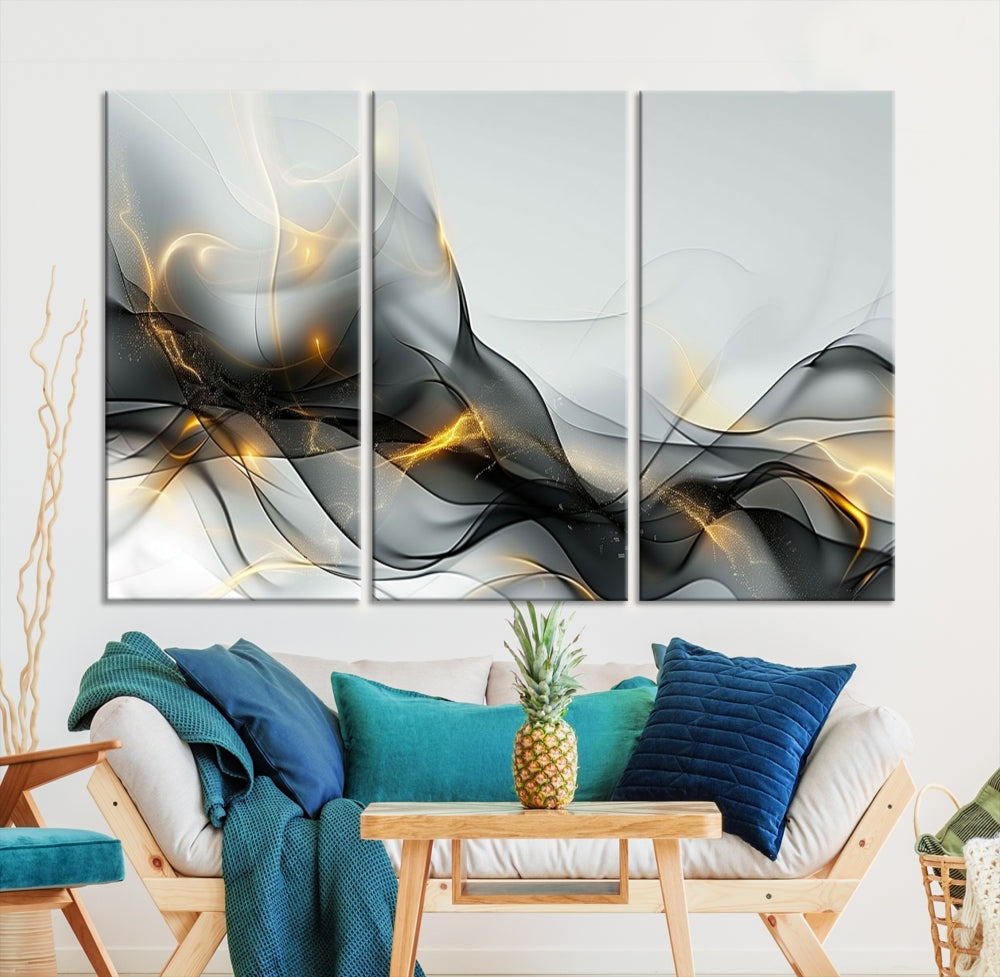 Modern Abstract Canvas Wall Art Print Abstract Gray Living Room Decor