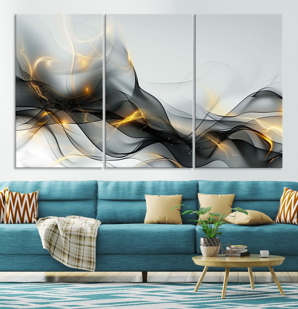 Modern Abstract Canvas Wall Art Print Abstract Gray Living Room Decor