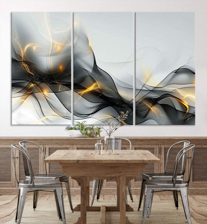 Modern Abstract Canvas Wall Art Print Abstract Gray Living Room Decor