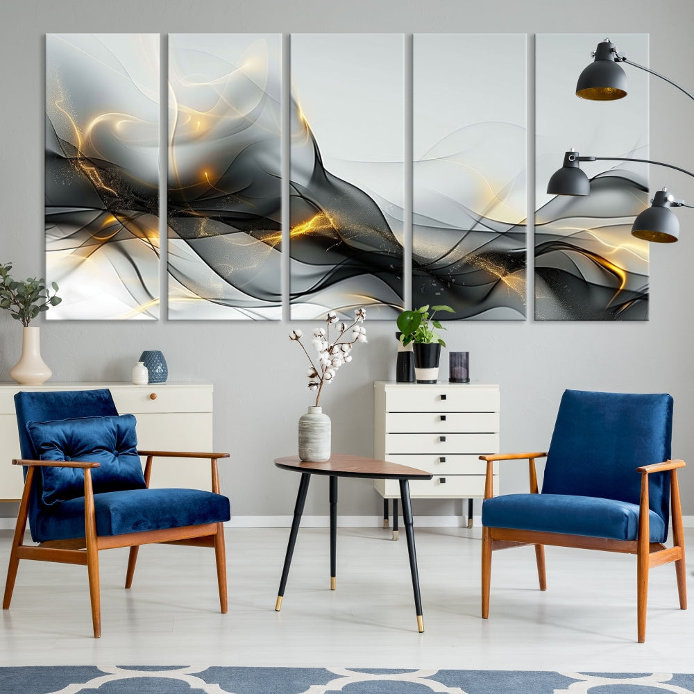 Modern Abstract Canvas Wall Art Print Abstract Gray Living Room Decor