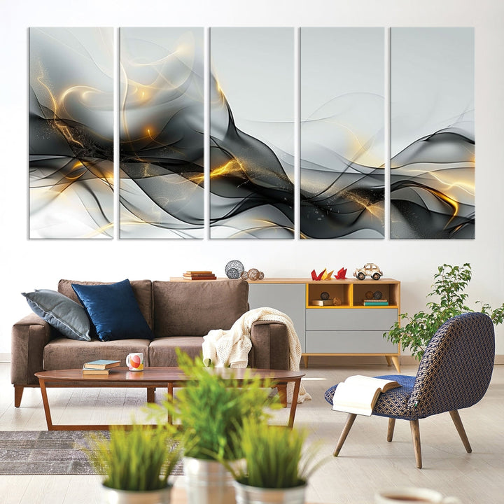 Modern Abstract Canvas Wall Art Print Abstract Gray Living Room Decor