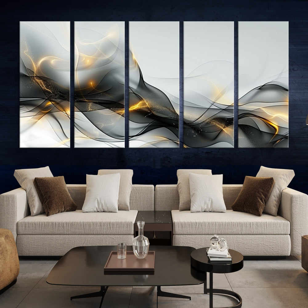 Modern Abstract Canvas Wall Art Print Abstract Gray Living Room Decor