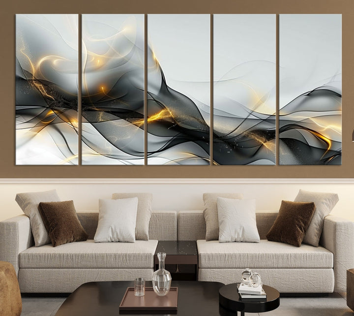 Modern Abstract Canvas Wall Art Print Abstract Gray Living Room Decor