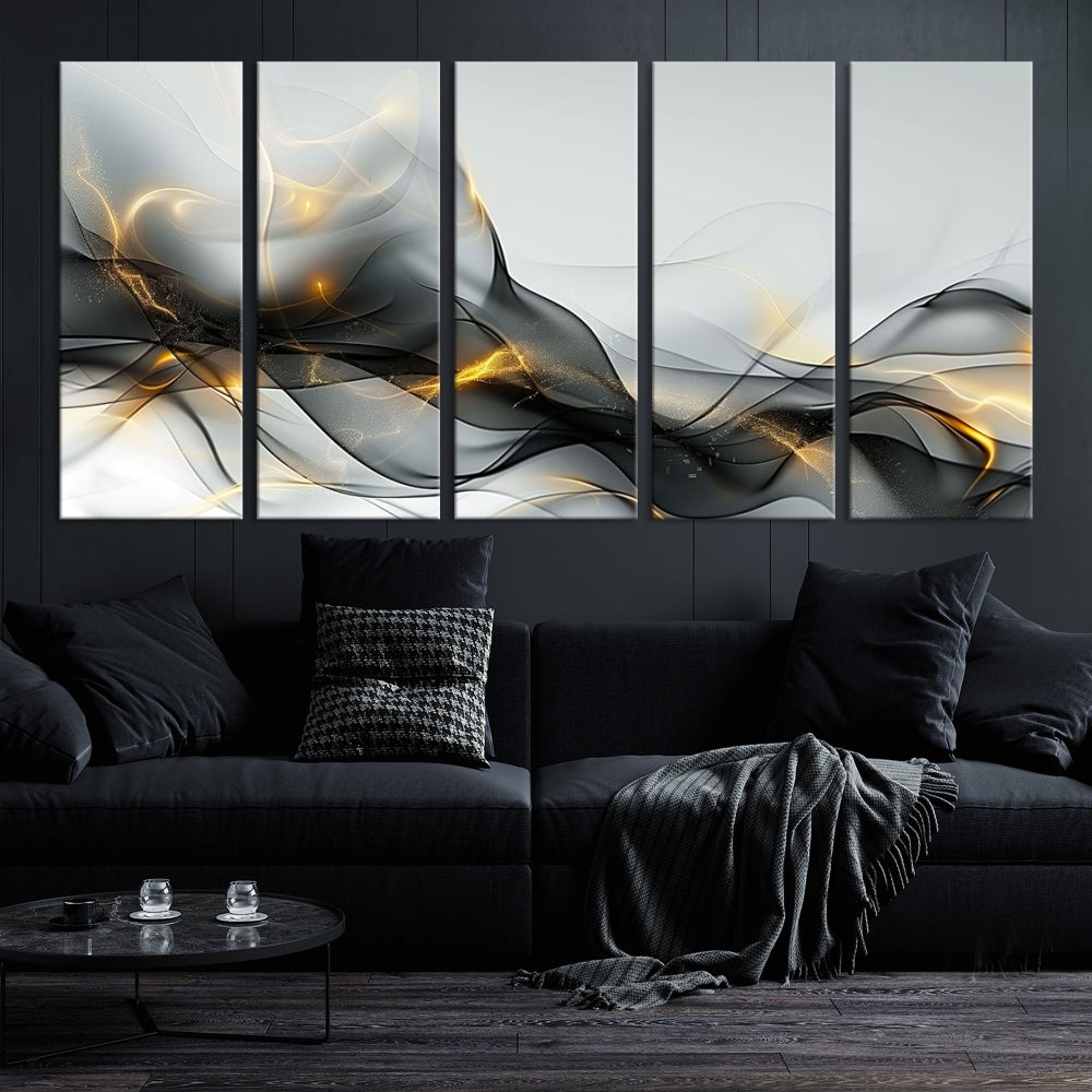 Modern Abstract Canvas Wall Art Print Abstract Gray Living Room Decor