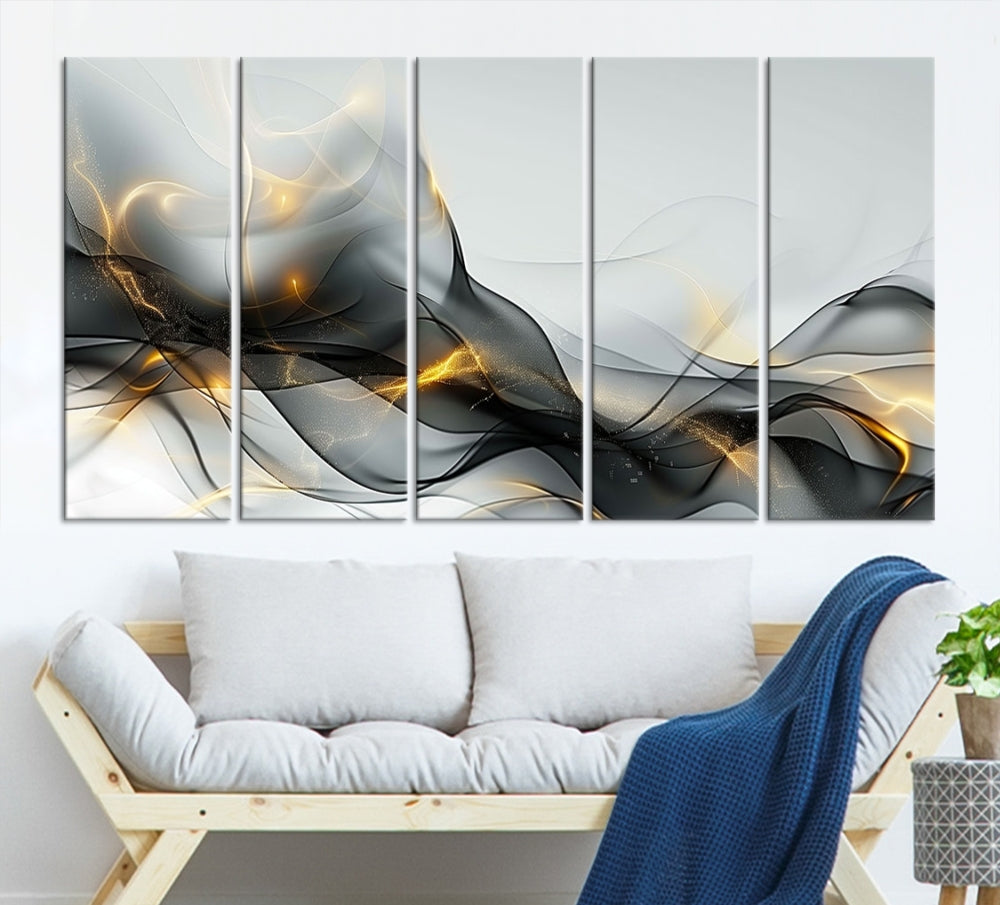 Modern Abstract Canvas Wall Art Print Abstract Gray Living Room Decor