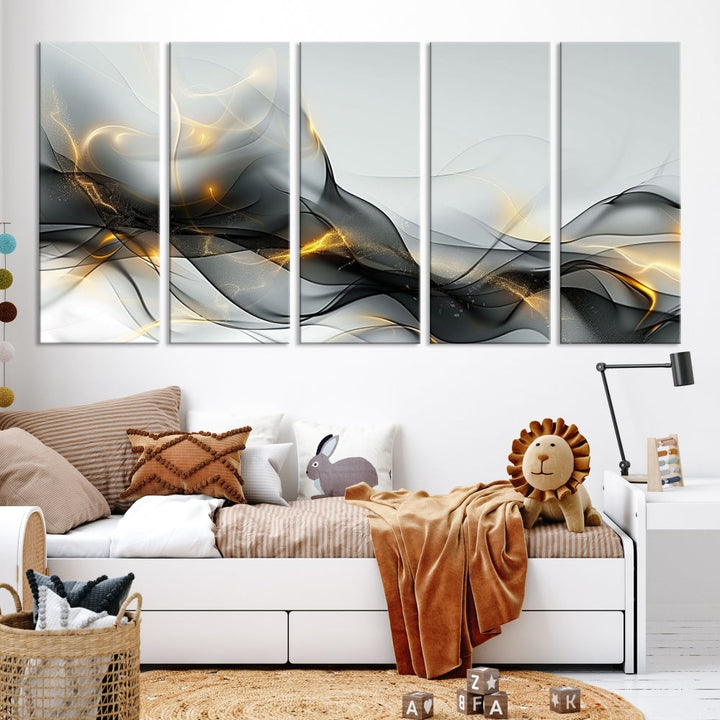 Modern Abstract Canvas Wall Art Print Abstract Gray Living Room Decor