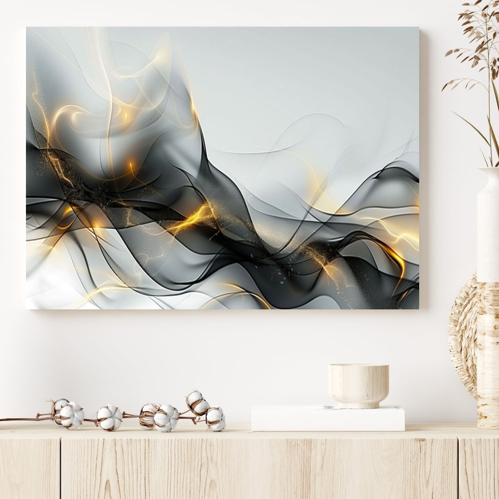 Modern Abstract Canvas Wall Art Print Abstract Gray Living Room Decor