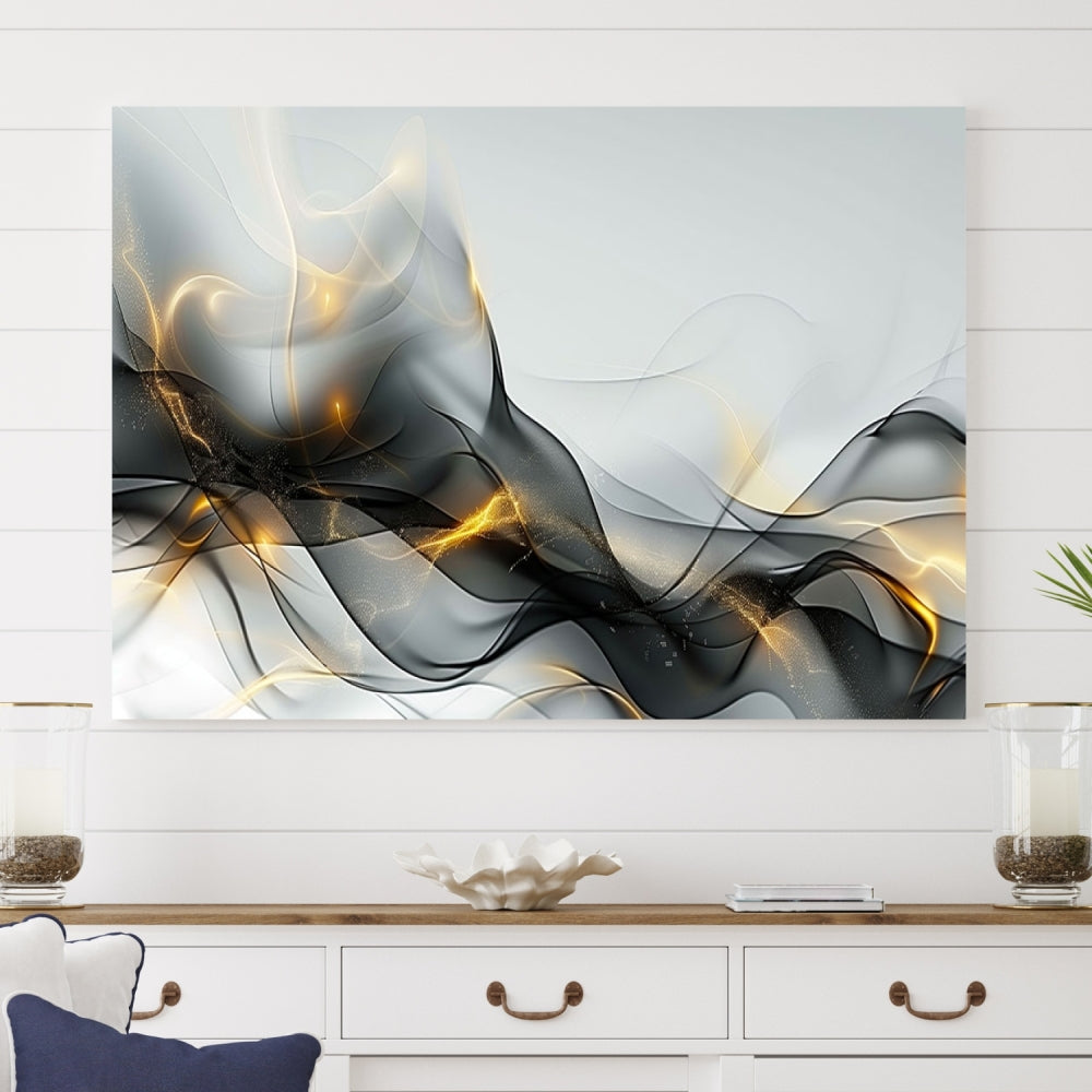 Modern Abstract Canvas Wall Art Print Abstract Gray Living Room Decor