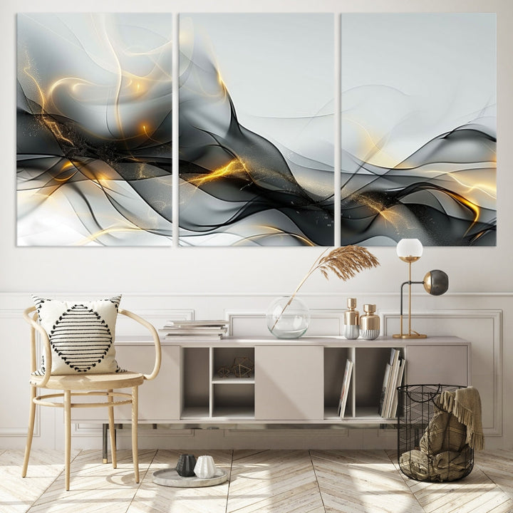 Modern Abstract Canvas Wall Art Print Abstract Gray Living Room Decor