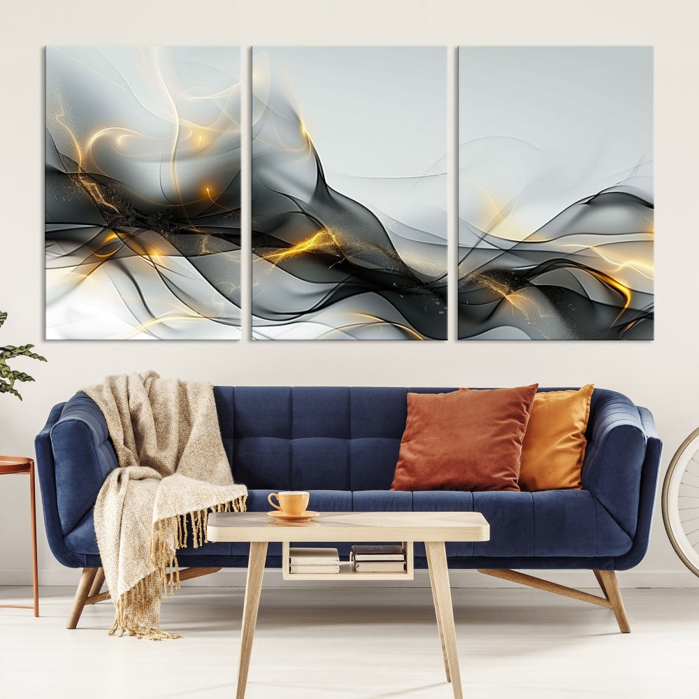 Modern Abstract Canvas Wall Art Print Abstract Gray Living Room Decor