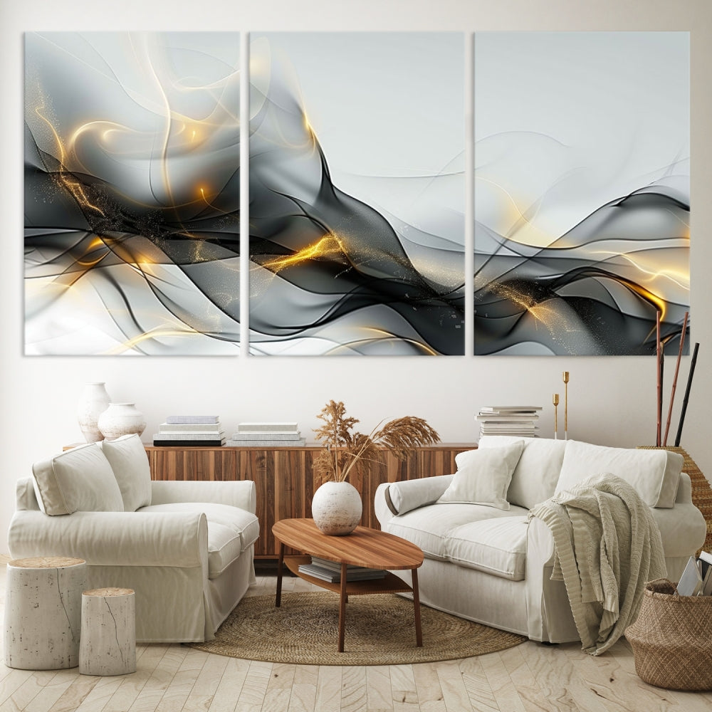 Modern Abstract Canvas Wall Art Print Abstract Gray Living Room Decor