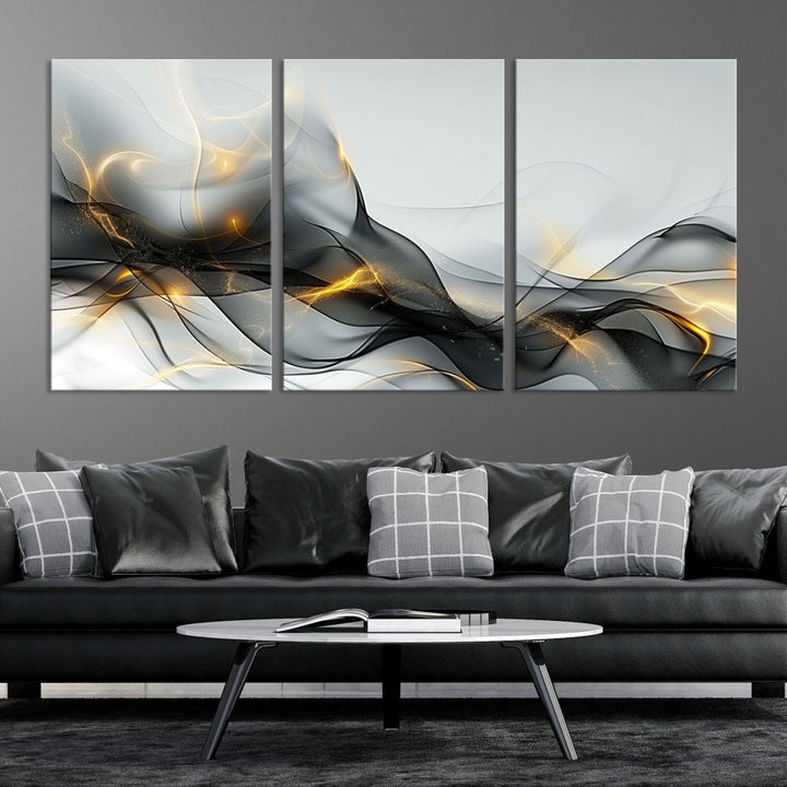 Modern Abstract Canvas Wall Art Print Abstract Gray Living Room Decor