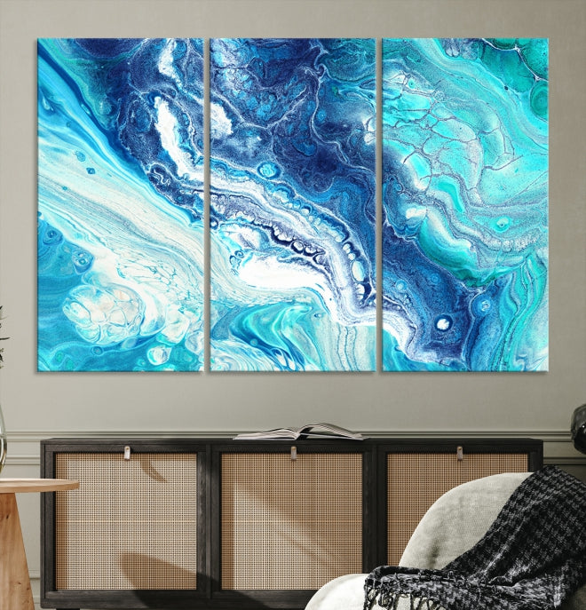 Modern Abstract Canvas Wall Art Print Blue Marble Wall Decor